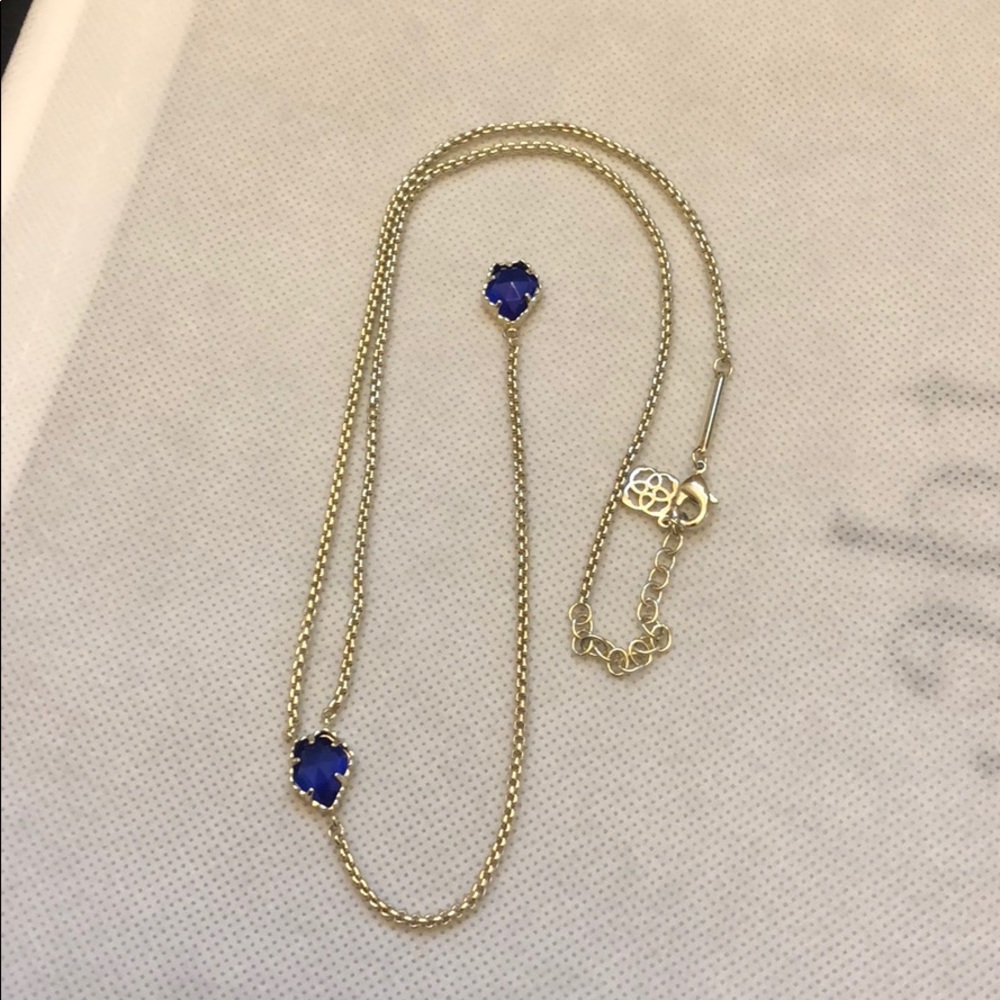 Kendra Scott gold and blue lariat Mason necklace
